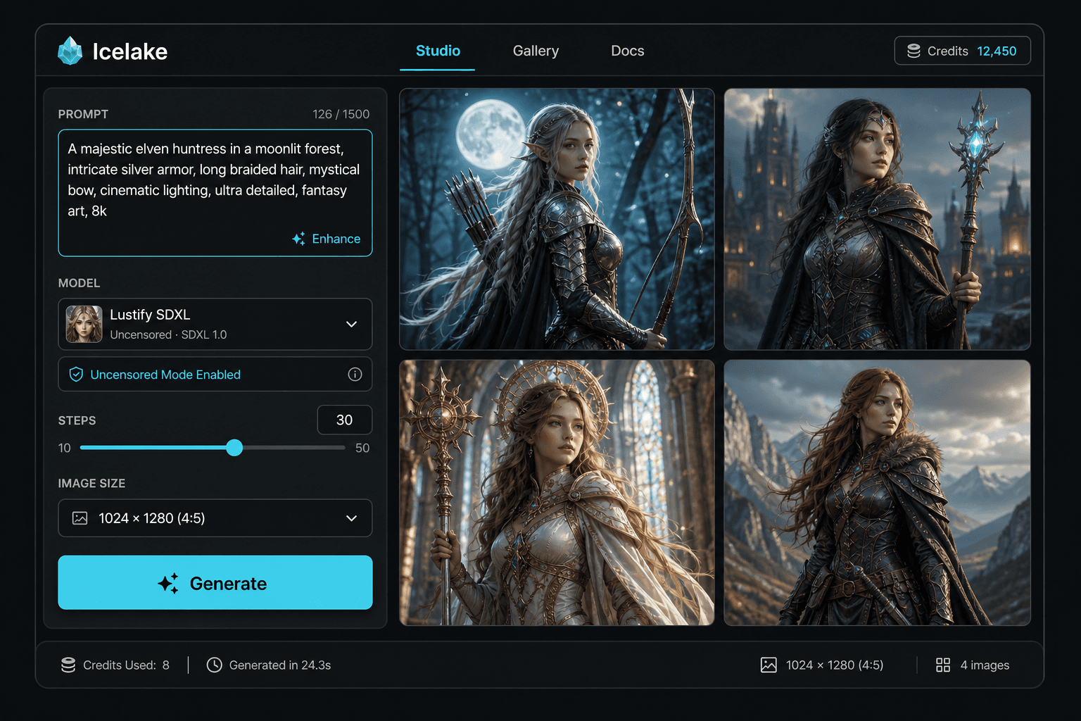 Lustify uncensored AI image generation studio on Icelake AI